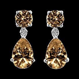  Lady’s  Round Anniversary  Brown Pear & Round Diamonds Dangle Earrings Gemstone Earring
