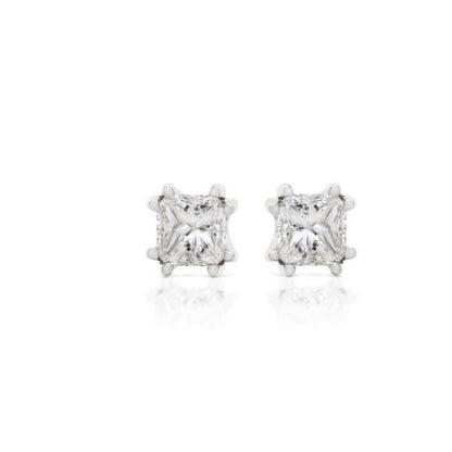 Asscher Cut  Lady’s Brilliant Engagement White Gold Diamond Stud Earrings