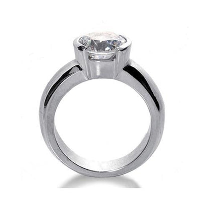 Solitaire Diamond Ring Half Bezel Setting White Gold