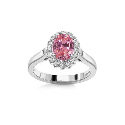  Lady’s Brilliant  Pink Sapphire And Round Diamonds Anniversary  Gold Gemstone Ring