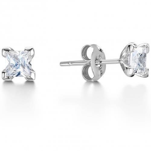  Princess Cut Diamonds Women  Brilliant Engagement White Gold Diamond Stud Earrings
