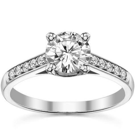  Lady’s Brilliant Engagement White Gold Diamond Solitaire Ring with Accents