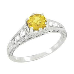 2.50 Ct Round Cut Yellow Sapphire And Diamond Ring White Gold 14K