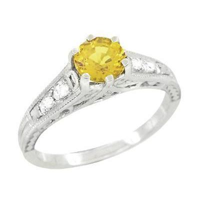 Unique Lady’s Round Cut Yellow Sapphire And Diamond Ring White Gold  Gemstone Ring