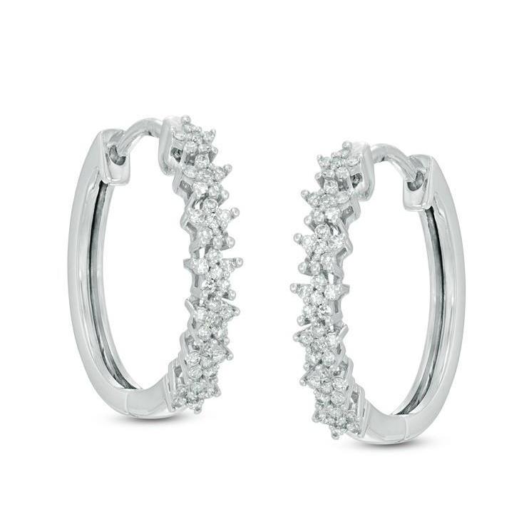 Brilliant Small Round Cut Diamonds Ladies Hoop Earrings White Gold Hoop Earrings