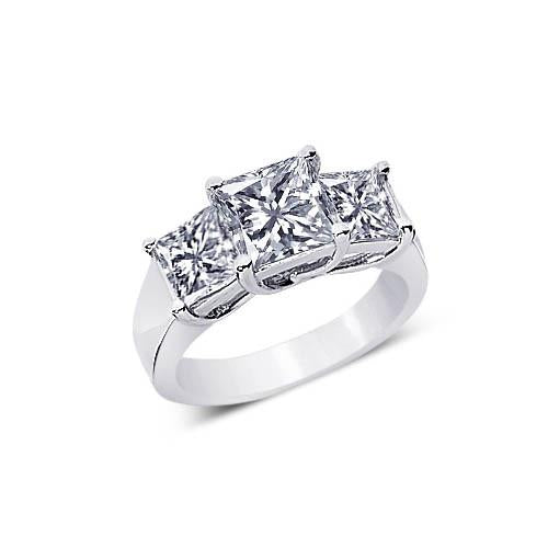2.51 Carat 3 Stone Princess Diamonds Antique Style Engagement Ring Three Stone Ring