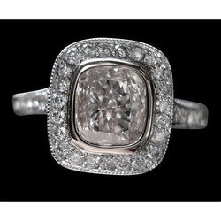 Natural  2.51 Carat Halo Cushion Diamond Wedding Ring White Gold 14K