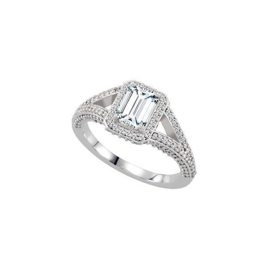2.51 Carat Emerald & Round Diamonds Fancy Halo Ring Solid Gold 14K Halo Ring