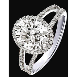 Natural  2.30 Carat Halo Diamonds Engagement Ring Double Shank White Gold 14K
