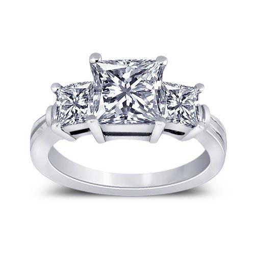 2.51 Carat Princess Diamonds Engagement Ring 3 Stone Gold Jewelry Three Stone Ring