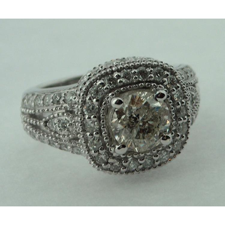 2.51 Carat Round Diamond Ring Antique Look Gold Pave Ring