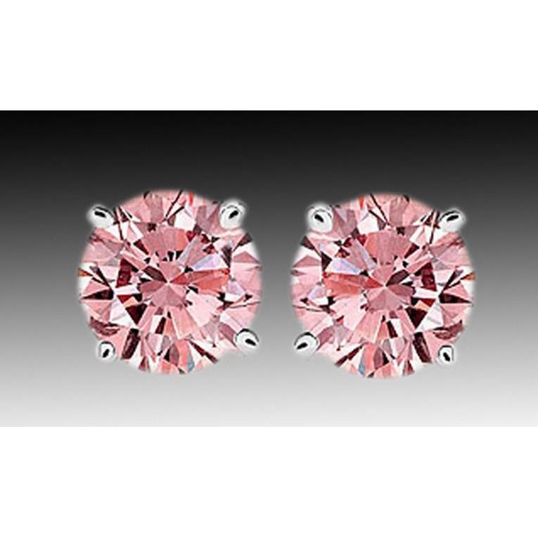 2.51 Carats Diamond Stud Earrings Round Pink Stud Earrings