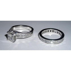 2.51 Carats Princess Cut Pave Diamond Engagement Ring Set