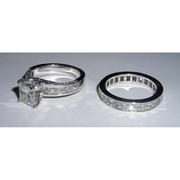 2.51 Carats Princess Cut Pave Diamond Engagement Ring Set Engagement Ring Set