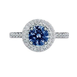 2.51 Carats Round Blue & White Diamonds Wedding Ring Gemstone