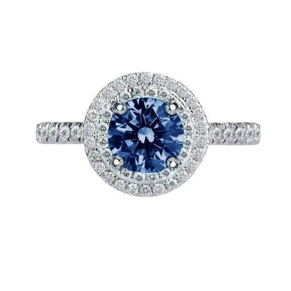  Princess Cut  Round Blue & White Diamonds Wedding  Gemstone Ring