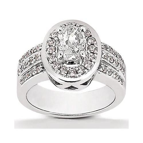 2.51 Ct. Diamonds Solitaire Ring With Accents Big Gold Halo Ring