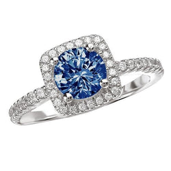 2.51 Ct. Round Blue & White Halo Gemstone Ring White Gold 14K