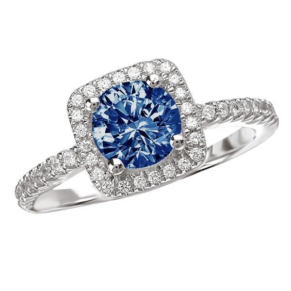 2.51 Ct. Round Blue & White Halo Gemstone Ring White Gold 14K Gemstone Ring