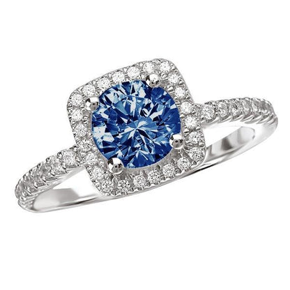 2.51 Ct. Round Blue & White Halo Gemstone Ring White Gold 14K Gemstone Ring