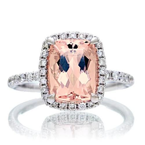   High Quality Fancy Morganite And Diamonds Wedding Ring Gold White  Gemstone Ring