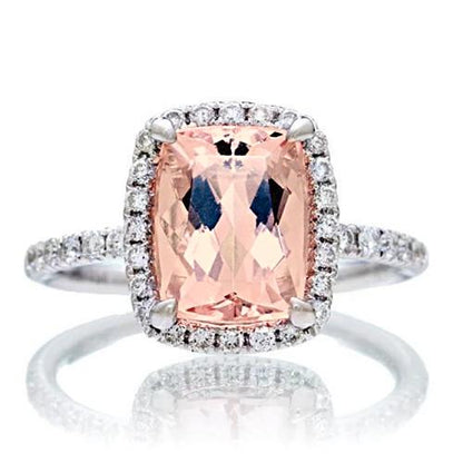   High Quality Fancy Morganite And Diamonds Wedding Ring Gold White  Gemstone Ring