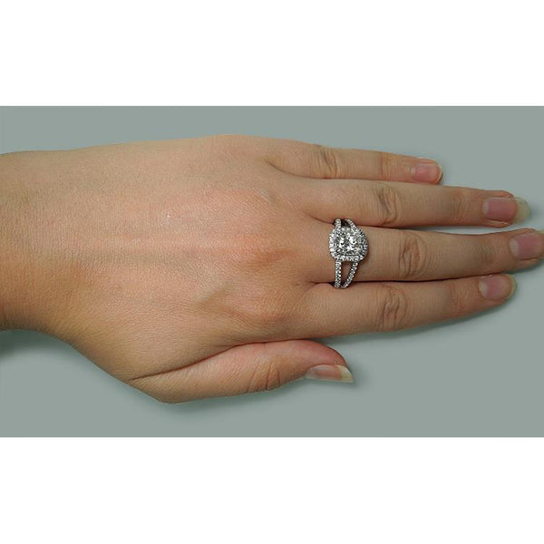 Halo Ring 3.50 Carats Cushion Diamond Solitaire Ring Split Shank Jewelry New