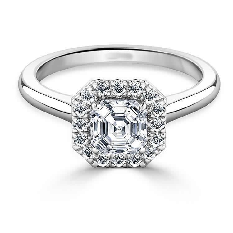 2.55 Carats Assher And Round Cut Diamonds Wedding Solitaire Halo Ring 14K White Gold Halo Ring