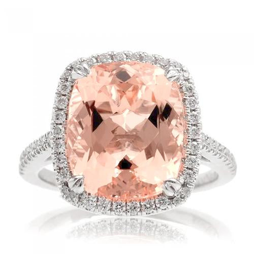   Big Morganite With Diamonds Wedding Ring Gold White  Gemstone Ring
