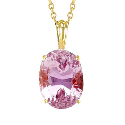 25 Ct Solitaire Oval Cut Pink Kunzite Necklace Pendant Yellow Gold