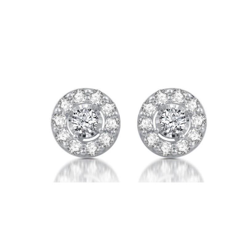  Prong Set Round Cut Halo Diamond Stud Earring  White Gold Halo Stud Earrings