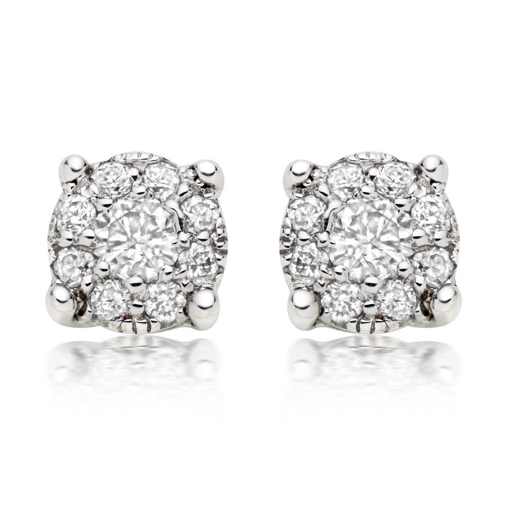 Round Cut Diamond Halo Women Studs Earring White Gold Halo Stud Earrings