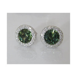 2.45 Ct Round Cut Green Sapphire And Natural Earth Mined Diamond Halo Stud Earring