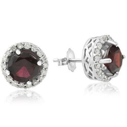 2.40 Carats Round Cut Red Sapphire And Diamond Halo Stud Earring