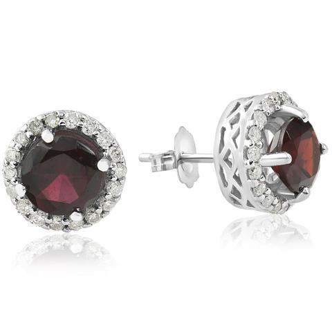  Ladies New weeding   Round Cut Red Sapphire And Diamond Halo Stud Earring White Gold Gemstone Earring