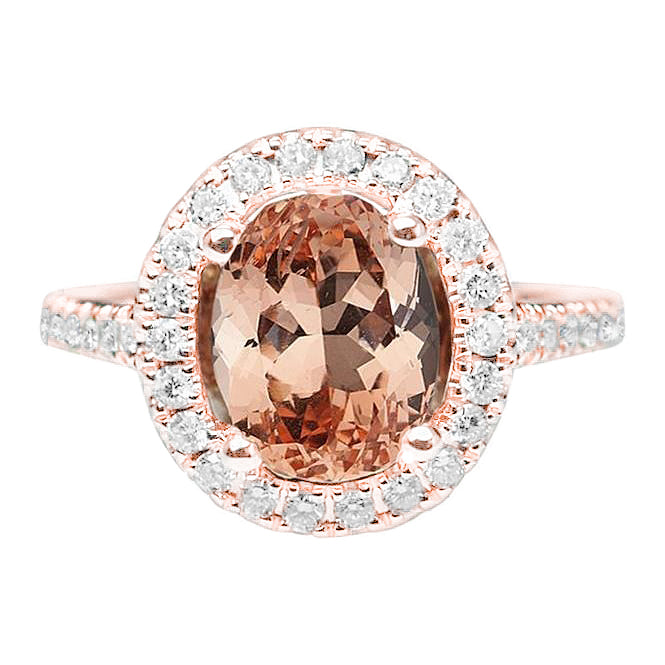  Oval Morganite And Diamonds Ring Rose Gold     Lady’s Brilliant