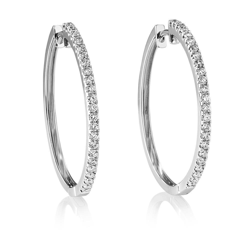  Brilliant Cut Diamonds Women Hoop Earrings Gold White