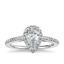 Natural  2.44 Carats Pear & Round Halo Diamond Engagement Ring White Gold 14K