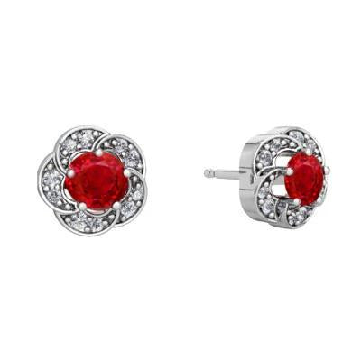  New High Quality Wedding   Round Ruby And Diamond Studs Earrings Gold White  Gemstone Earring