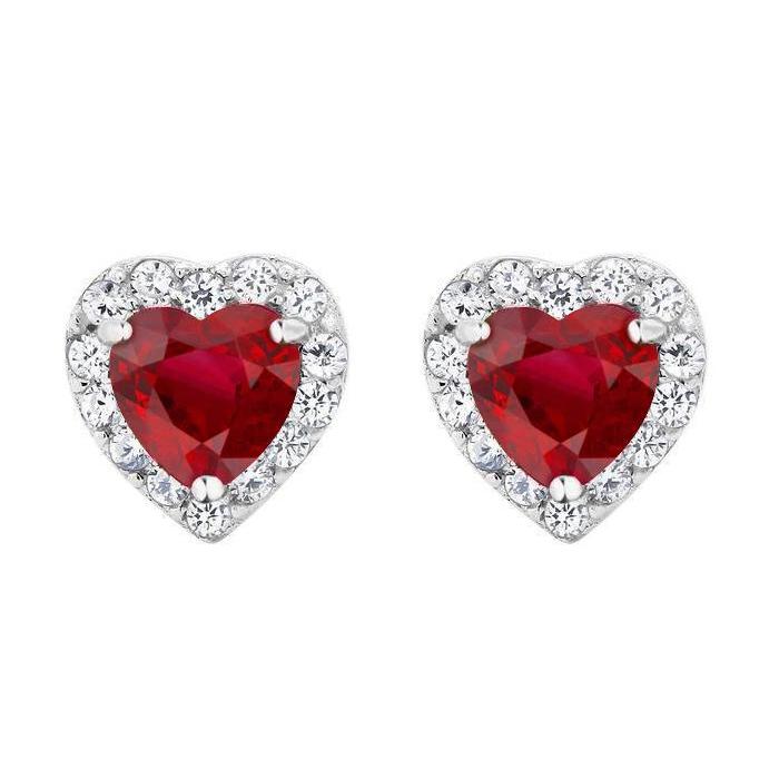  Heart Cut Red  Lady’s Brilliant  Ruby With Diamond Pave Halo Stud Earring WG