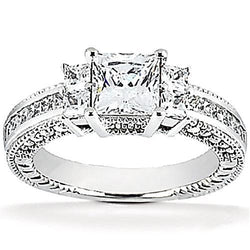 2.62 Ct. Princess Cut Diamond Ring White Gold Solitaire With Accents