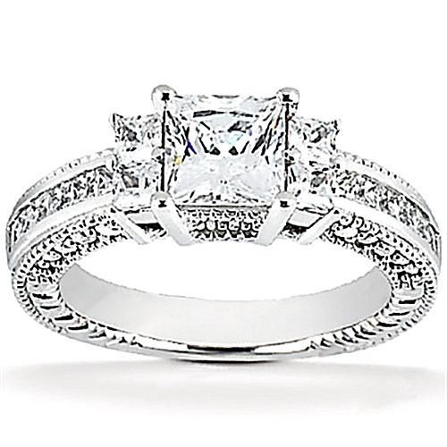  Princess Cut Vintage Amazing Anniversary  Solitaire Ring with Accents White Gold Diamond