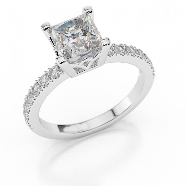 2.65 Carats Prong Set Diamonds Anniversary Ring Gold White 14K Solitaire With Accents Solitaire Ring with Accents