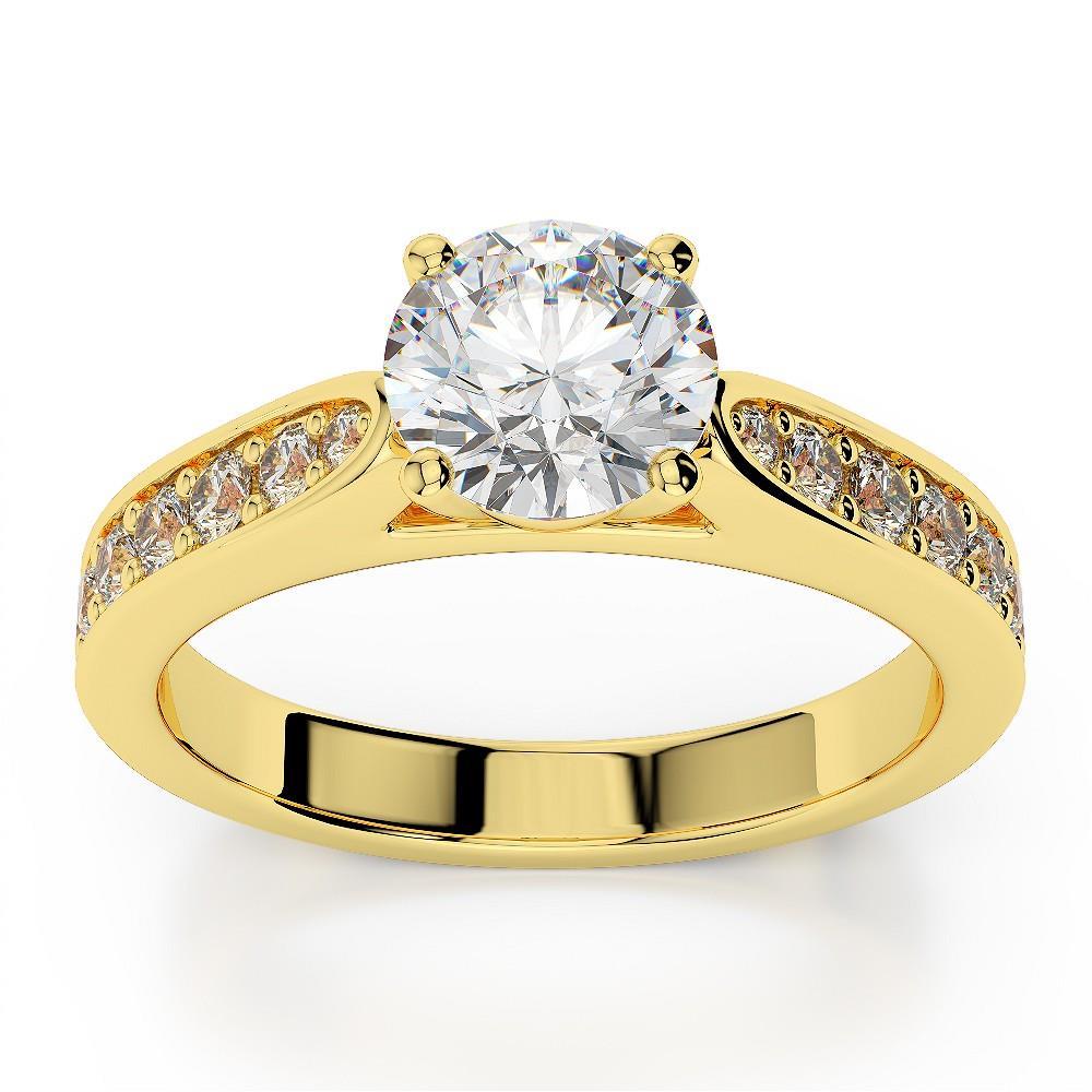 Yellow Gold   Natural Brilliant Engagement Diamond Solitaire Ring with Accents
