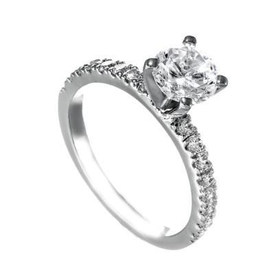 Elegant  Lady’s White Gold Round Anniversary Solitaire Ring with Accents Diamond