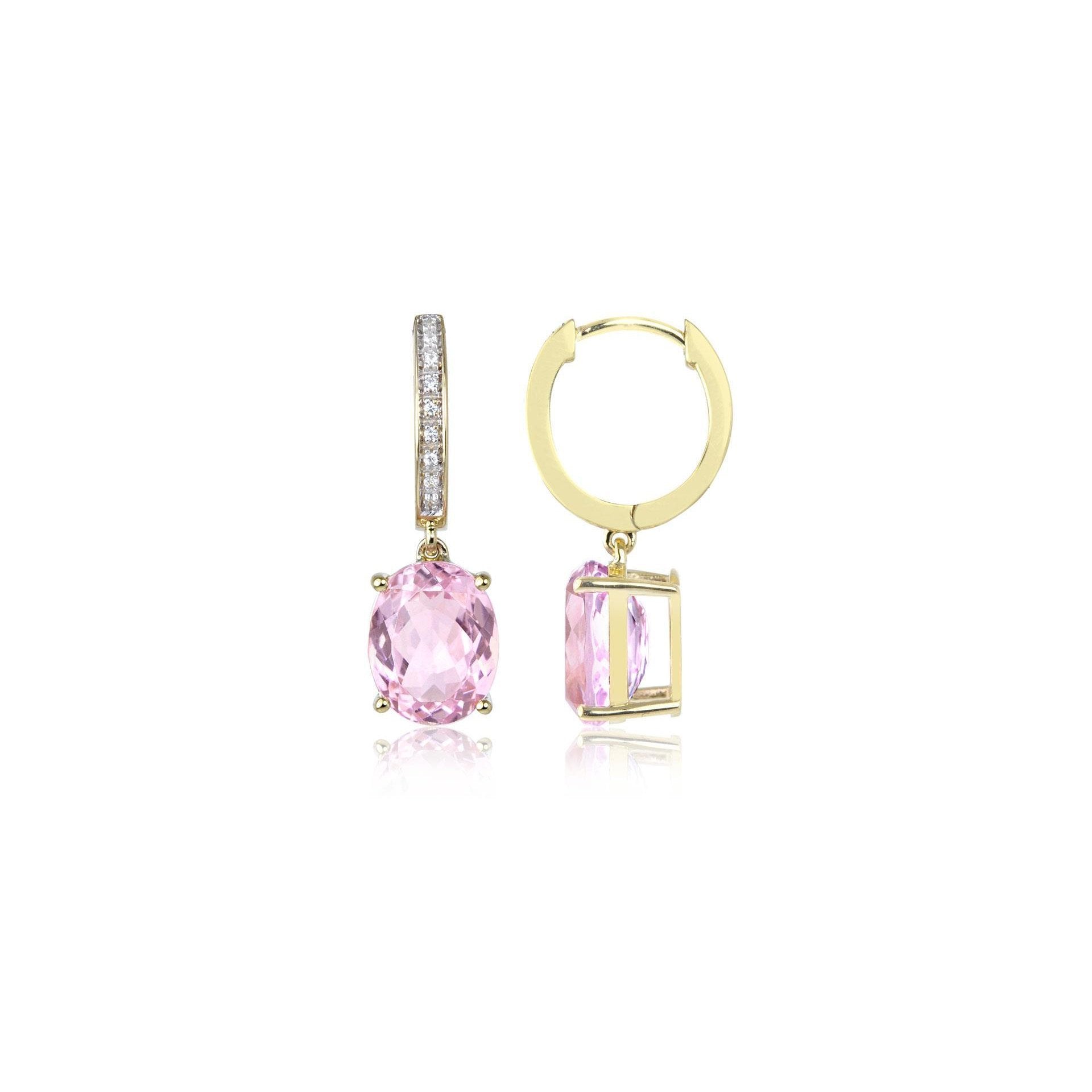 26.50 Carats Kunzite With Diamonds Lady Dangle Earrings Yellow Gold Gemstone Earring
