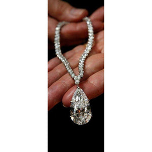 27 Carat Pear Diamond Necklace Pendant Solid White Gold 14K Pendant