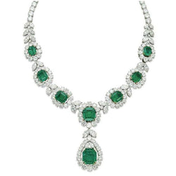 72 Ct Green Emerald And Diamond Necklace White Gold 14K
