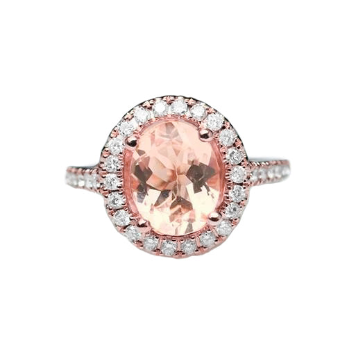 New Solitaire With Accent Morganite With Diamonds Ring Gold