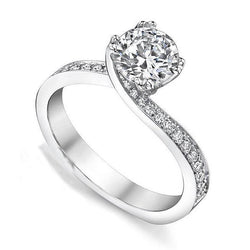 2.70 Carats Diamond Ring With Accents Twisted Shank White Gold 14K
